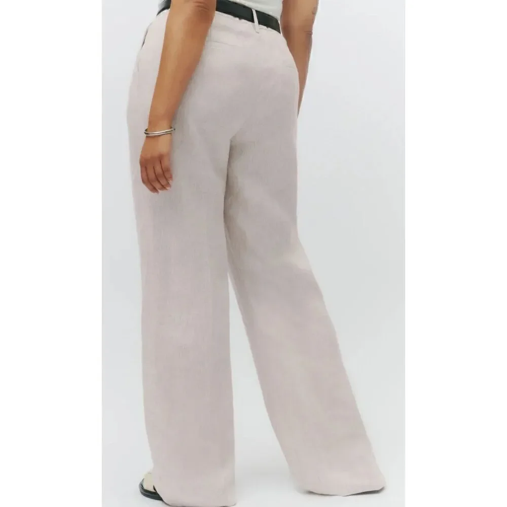Reformation Alex Mid Rise Linen Pant in Oatmeal NWT Size 18